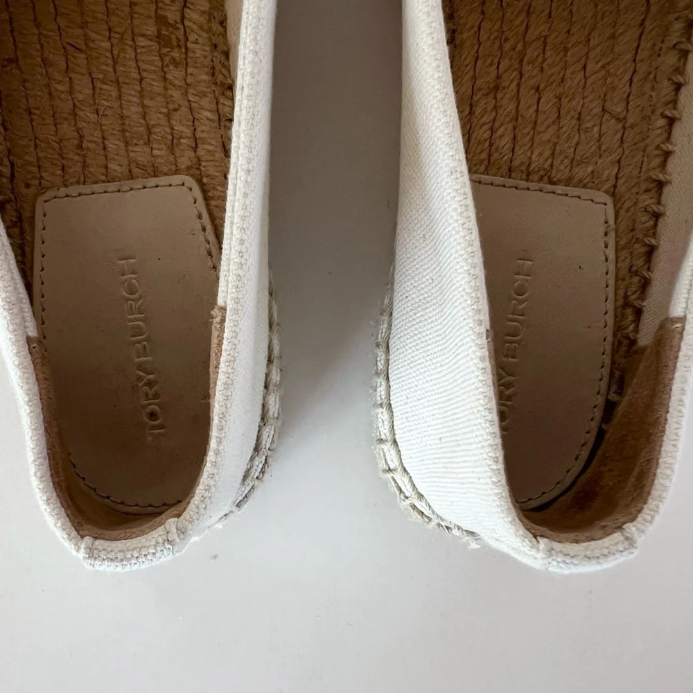 Tory Burch Everly Cotton Canvas Espadrille in Cream Off White Brie/Amber, size 6